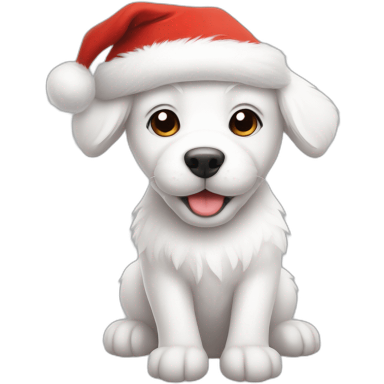 furry white happy puppy with christmas hat emoji