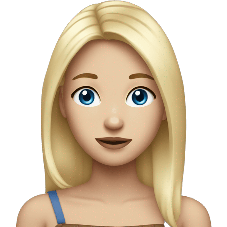 a girl with blue eyes and freckles, blonde hair and dark roots emoji