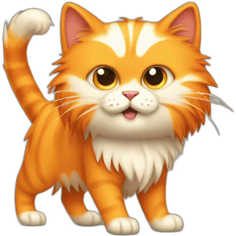 cute angry orange hairy cat full body with long tail emoji