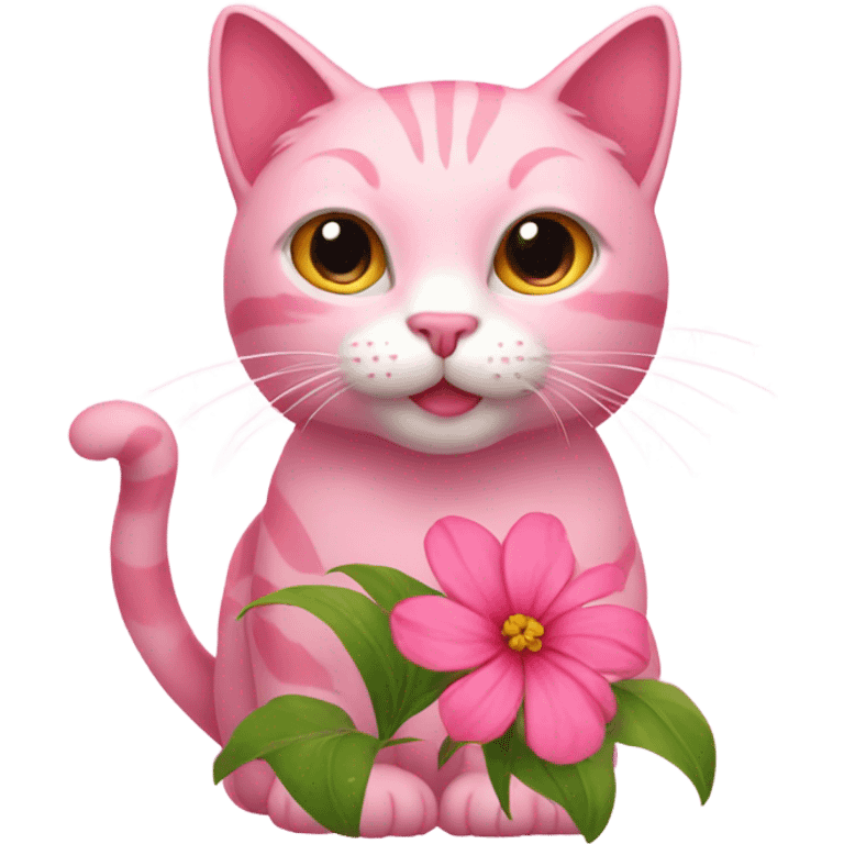 Pink cat with a flower emoji