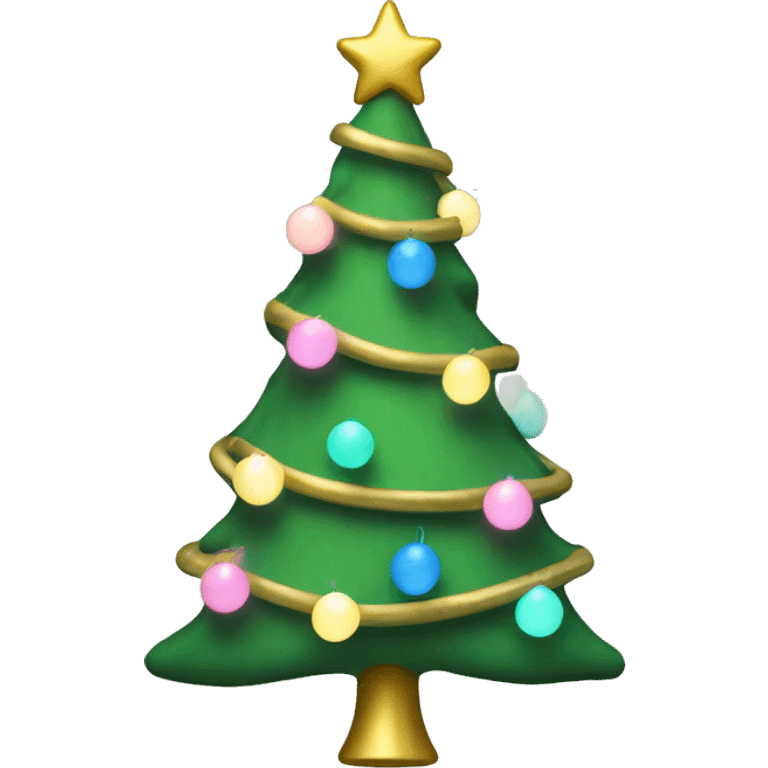 Green Christmas tree with gold, pink and blue pastel string lights  emoji