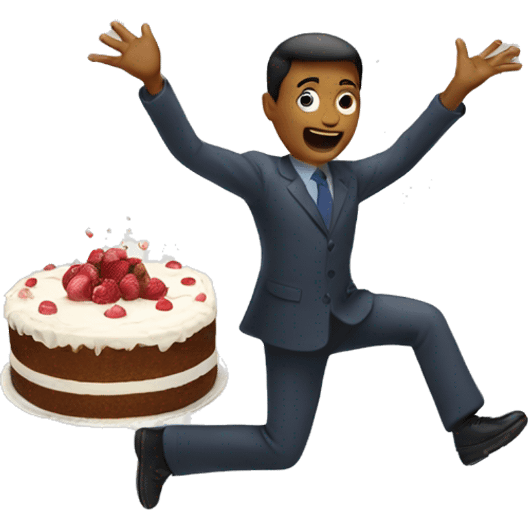 person tripping while holding a cake with their hands emoji