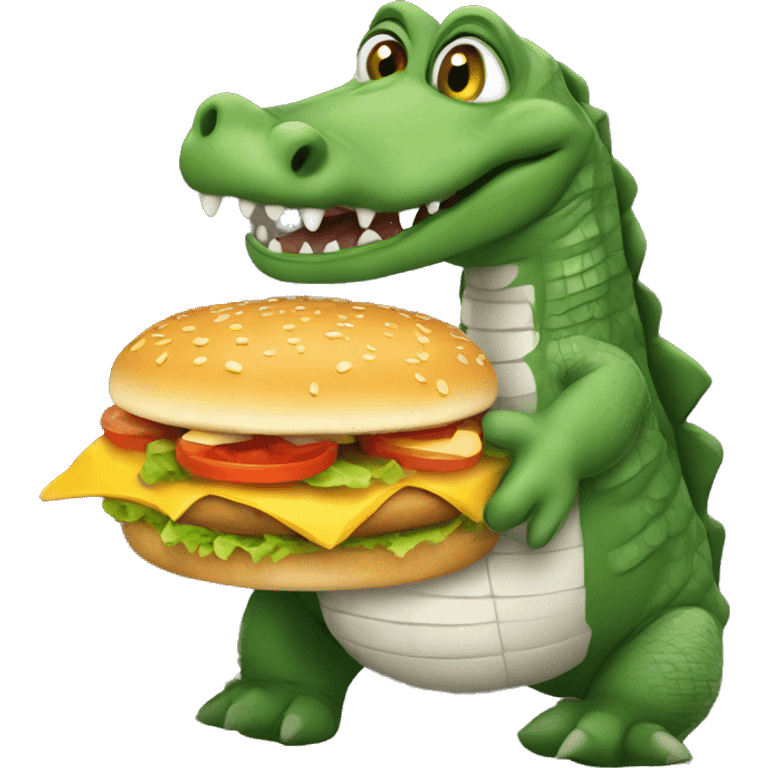 Alligator holding cheeseburger emoji