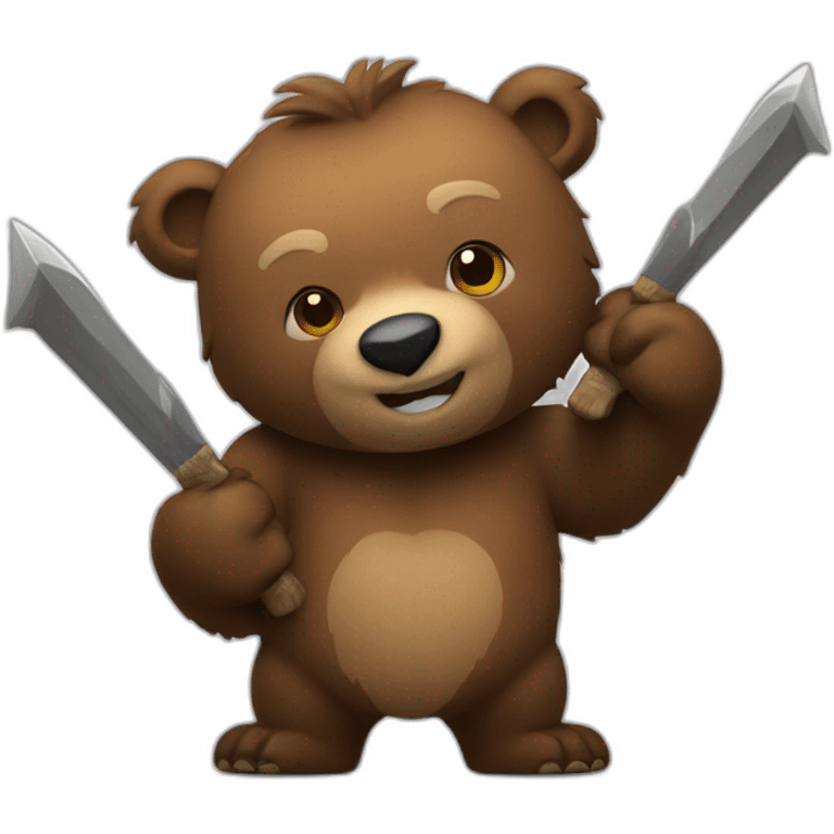 Grizzly bear with melee weapons emoji