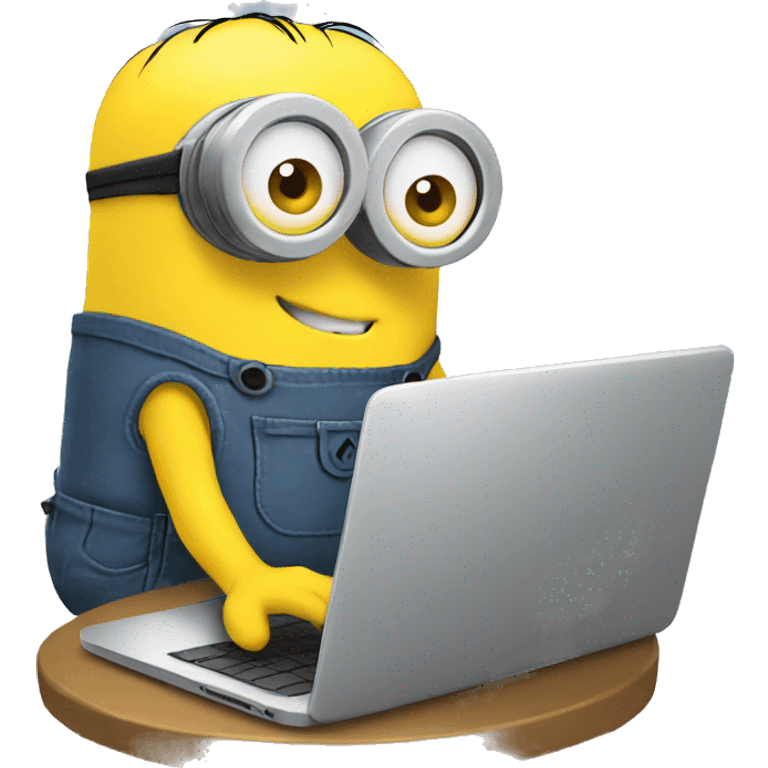 Minion working on a laptop sending emails emoji