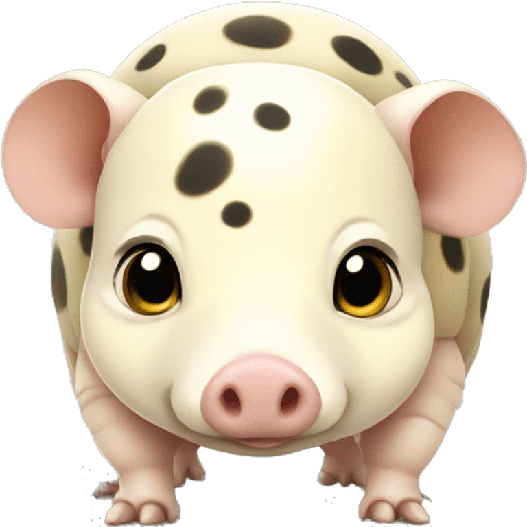 White chubby armadillo pig with yellow and black spots and cute flat face wide set eyes emoji