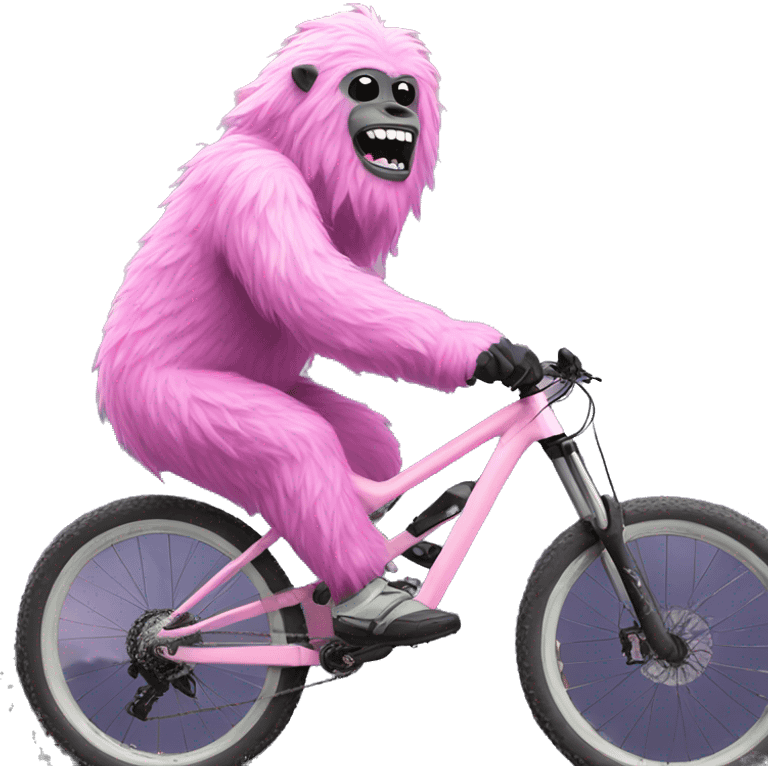 Yeti on a pink downhill mountain bike emoji