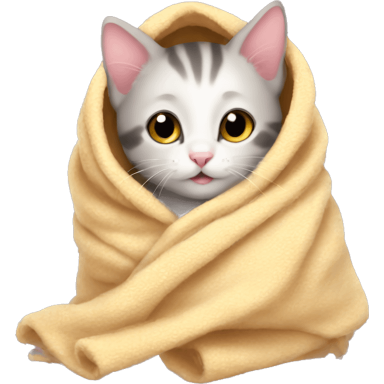 A little kitten in a blanket emoji