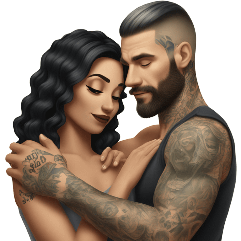 Hyper Realistic beautiful woman touching a very handsome tattooed man emoji