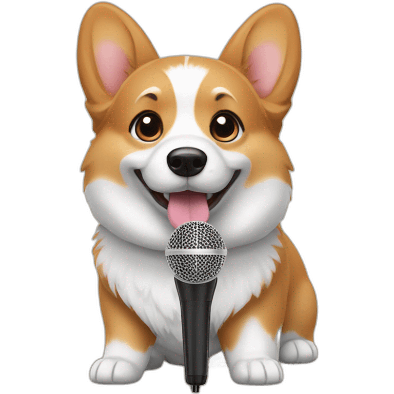 cute corgi with a microphone emoji