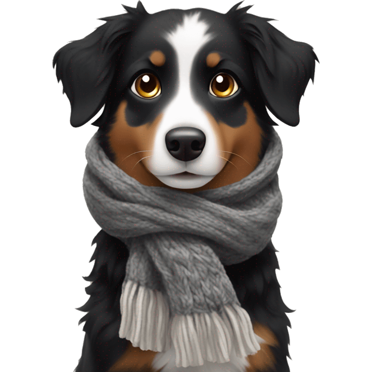 Small black australian shepherd dog wearing a knit scarf emoji