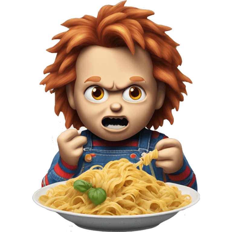 realistic chucky eating pasta emoji