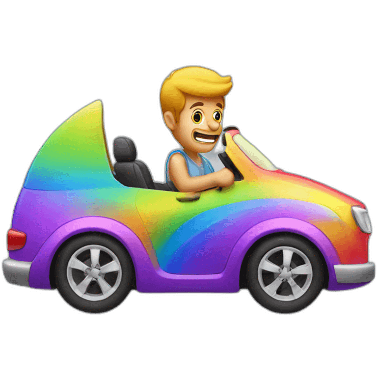 Ugly Man Driving Rainbow Car emoji