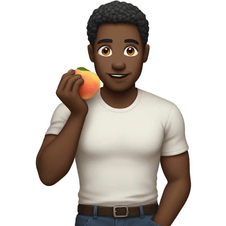 Black male eating a peach emoji