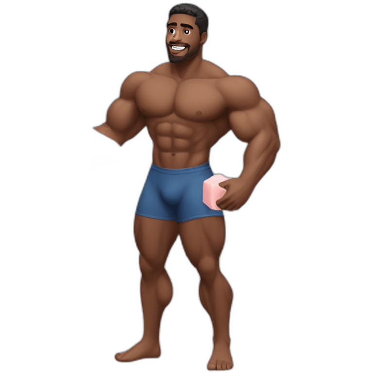 black muscular man picking up a pink soap emoji