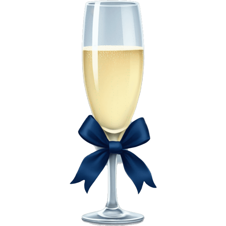 Champagne glass with a navy blue bow on stem emoji