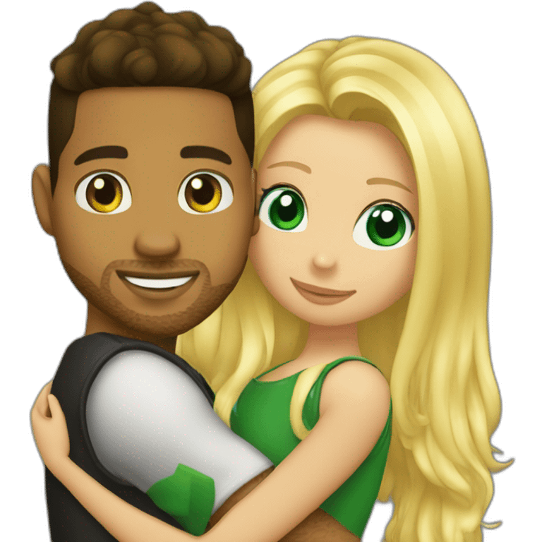 Romeo santos and blond girl green eyes hugging emoji