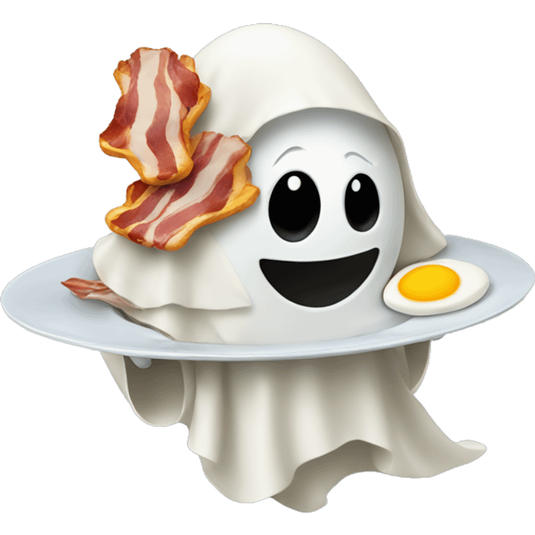 Ghost holding plate with eggs and bacon emoji