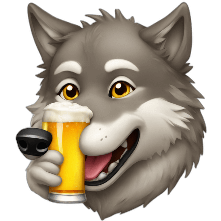 Playful wolf with beer emoji