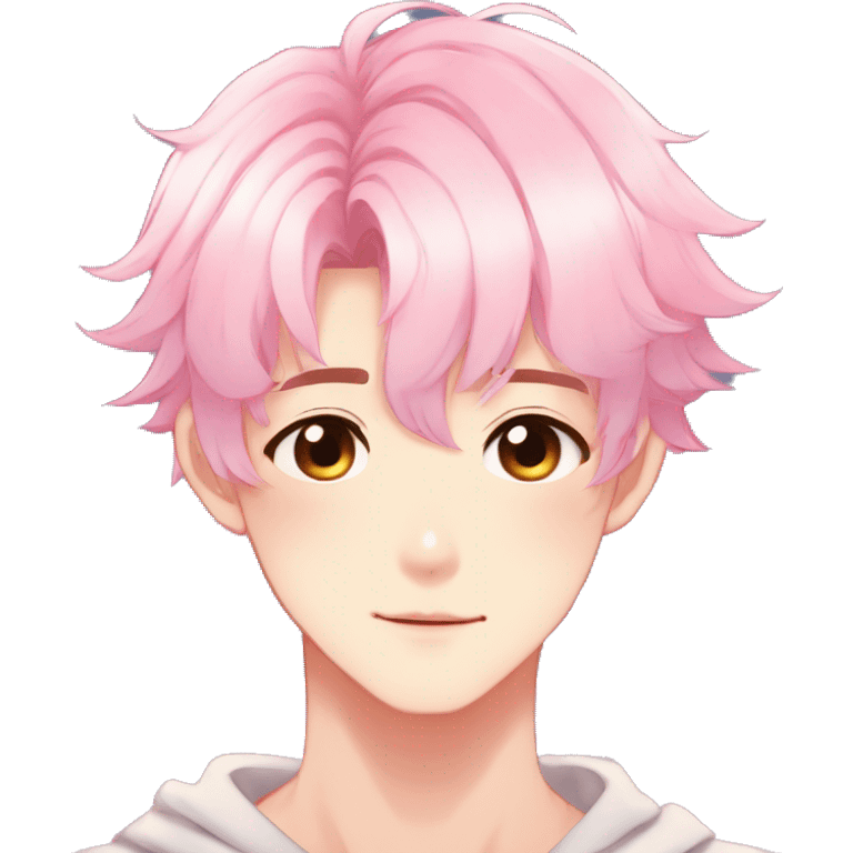 Gorgeous romantic anime style shojo man with blushing face aesthetic and pretty colorful shiny gradient pastel hair trending style emoji