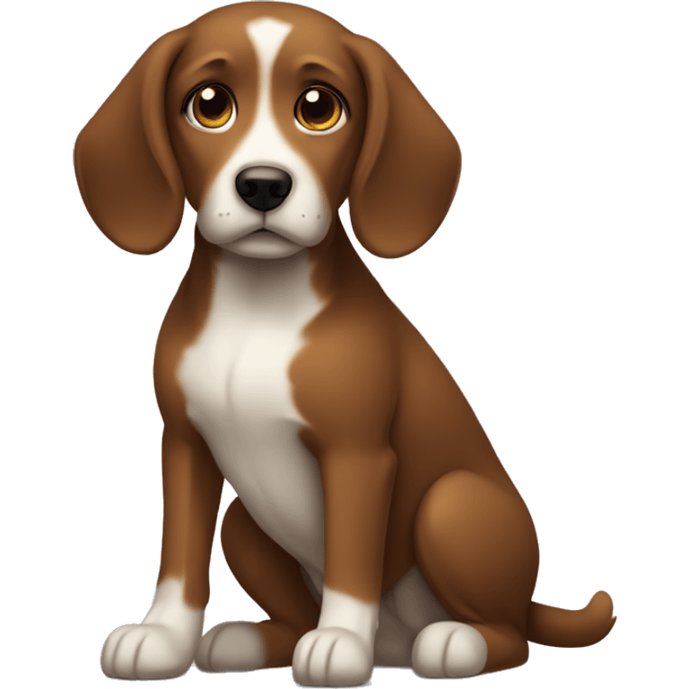 A medium-sized brown dog with a white breast, ears half-erect, sitting emoji