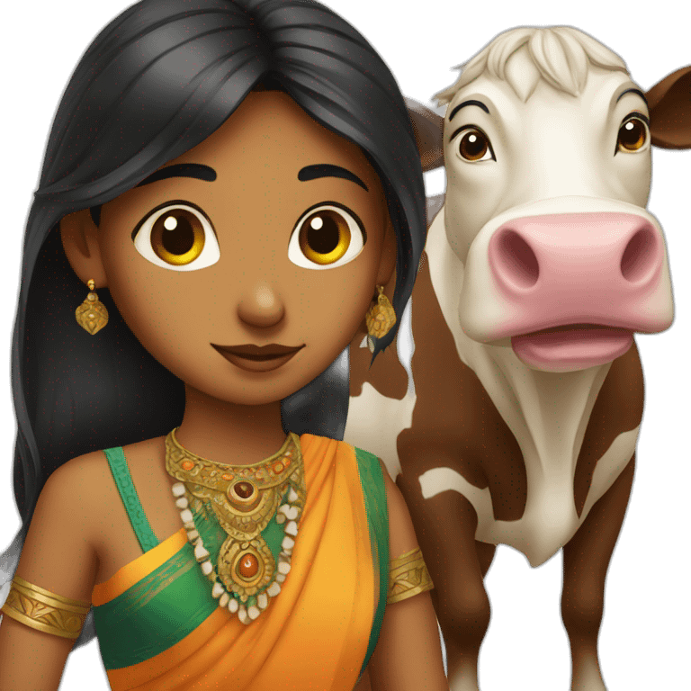 indian girl with a cow emoji