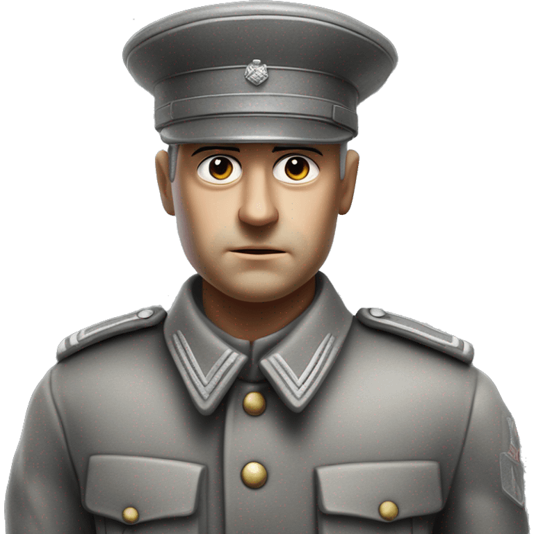 serious german soldier the middle of the XX century photorealistic gray uniform detailed face with wrinkles, closed mouth, small eyes  emoji