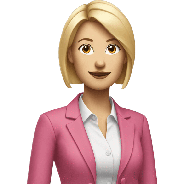 a 40 years old business woman in finance with short blond hair wearing a pink blazer emoji