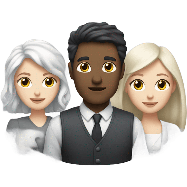 dark hair white man and white hair white woman with dark cat and semi-dark-semi-gray-semi-white cat emoji