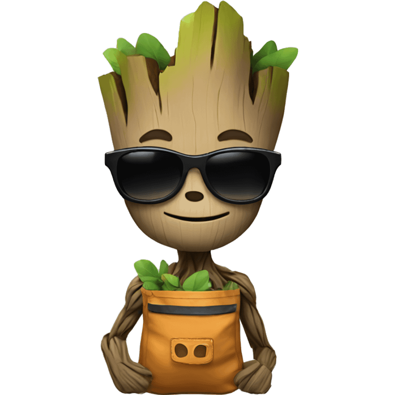 Groot with a sun glasses and a bag emoji