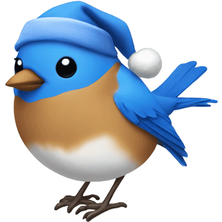 A bluebird wearing a Santa hat  emoji