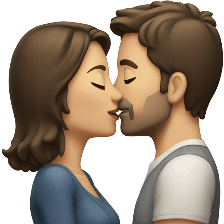 two  brunette heterosexual caucasians kissing  emoji