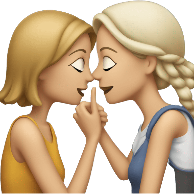 One woman whispers into the ear of another woman closing by hand emoji