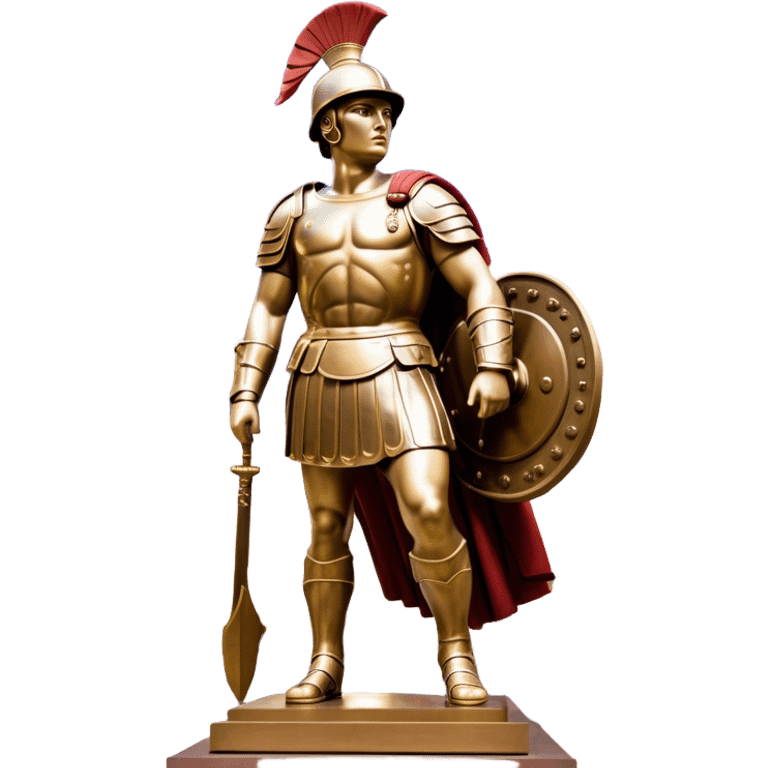 Cinematic Realistic Roman Soldier Statue at Botero Square Landmark Emoji, depicted as a striking, larger-than-life sculpture rendered with rich detail and dynamic, urban lighting. emoji