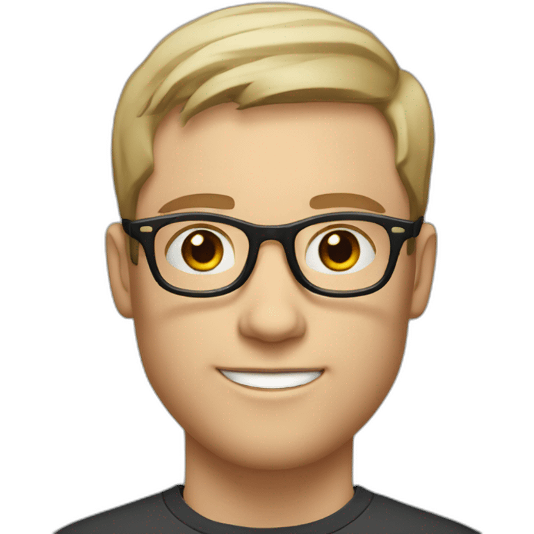 young white man with short dark straight hair and small beard with rounded glasses emoji