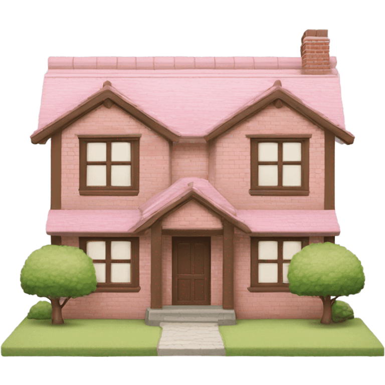 Front facing family house made from bricks and wood, give it a pretty, and cute pastel japan theme emoji