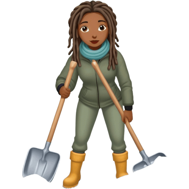 Black woman with locs shoveling  emoji