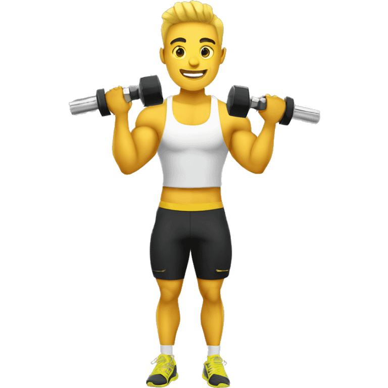 personal trainer with yellow skin holding dumbbells emoji