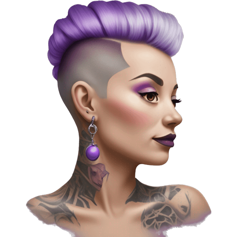 Pale Lady Mohawk pink purple tattoo on neck minus earings emoji