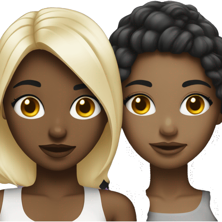 Black girl black hair and white blonde girl partying emoji