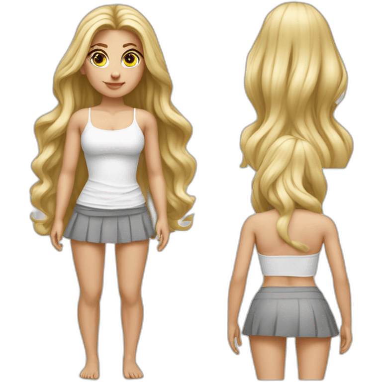 hyperrealist caucasian long blonde hair brown eyes woman sexy white crop tank top gray tight mini skirt emoji