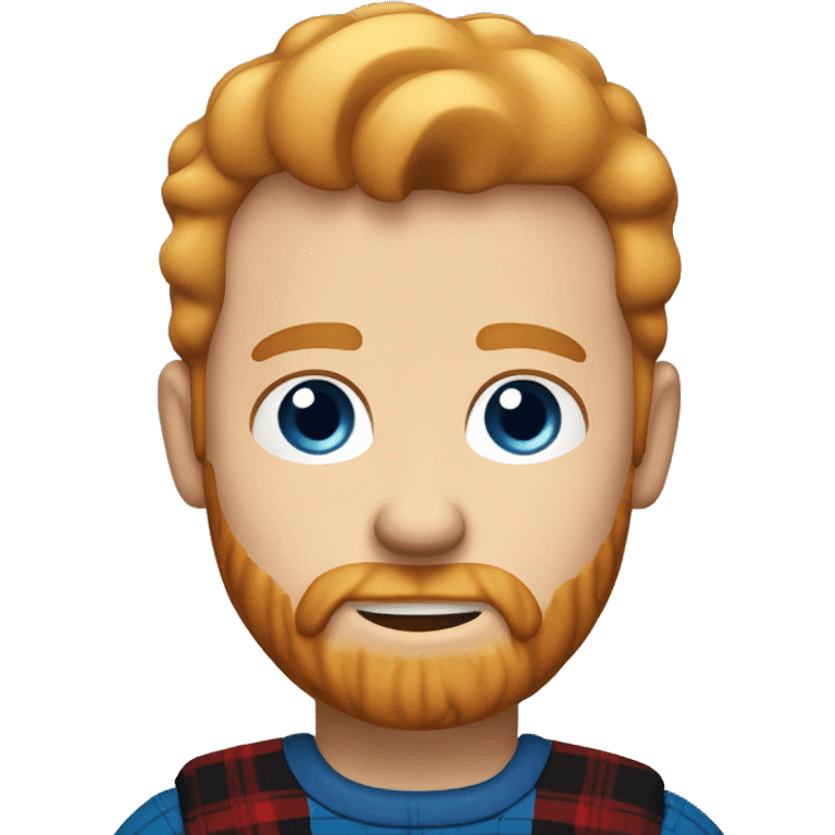 Blond ginger well groomed bearded caucasian man, short hairs, large forehead, blue eyes, red cheeks, black and red lumberjack shirt emoji