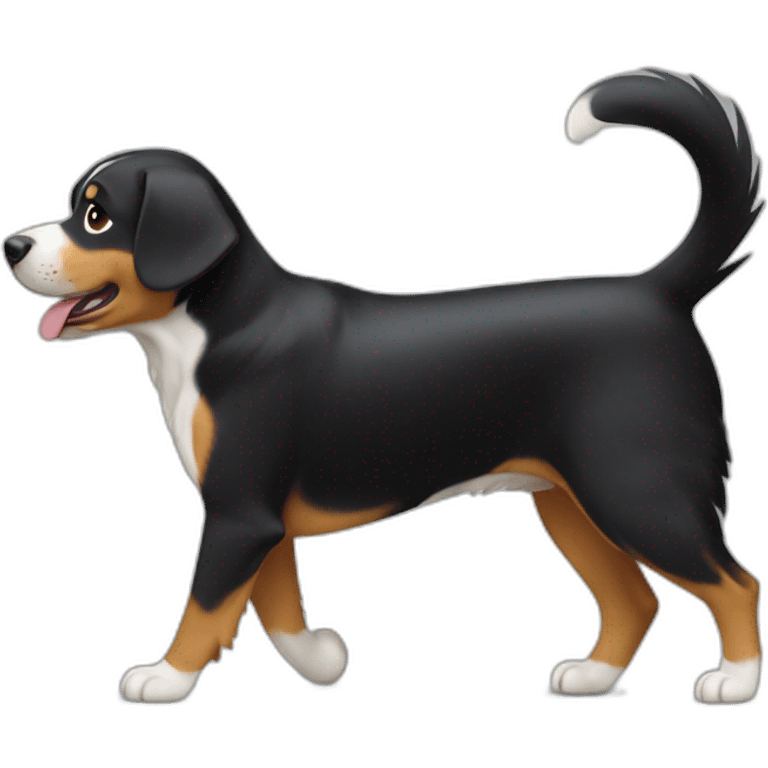 Emoji of Appenzeller dog walking with tail straight up. emoji