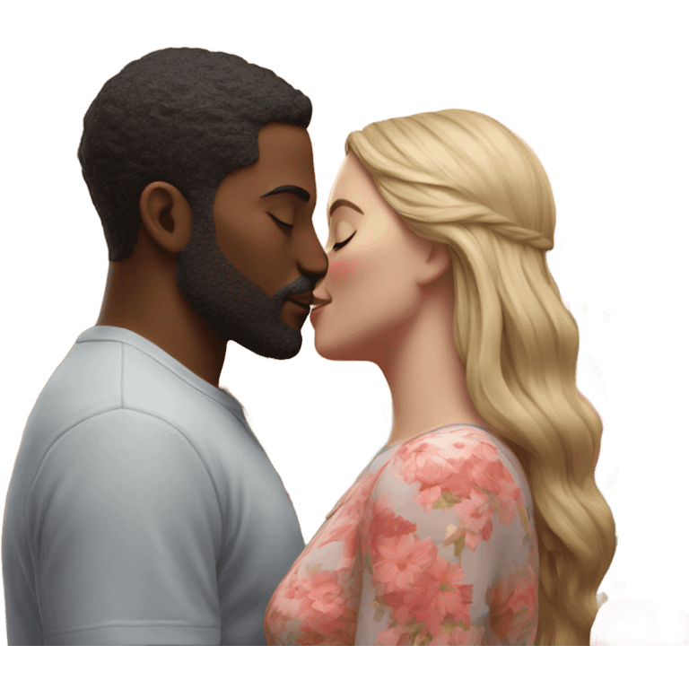 Hyper Realistic Couple kissing surrounded by flowers emoji