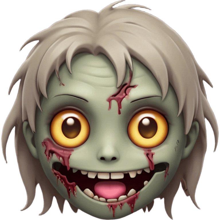 Cinematic Cute Zombie Portrait Emoji, with a delightfully quirky, slightly disheveled face in muted ashen hues, featuring quirky bright eyes and a playful, stitched-together smile, simplified yet irresistibly charming, highly detailed with a soft glowing outline that captures the adorable, offbeat spirit of a zombie who’s more cute than creepy! emoji