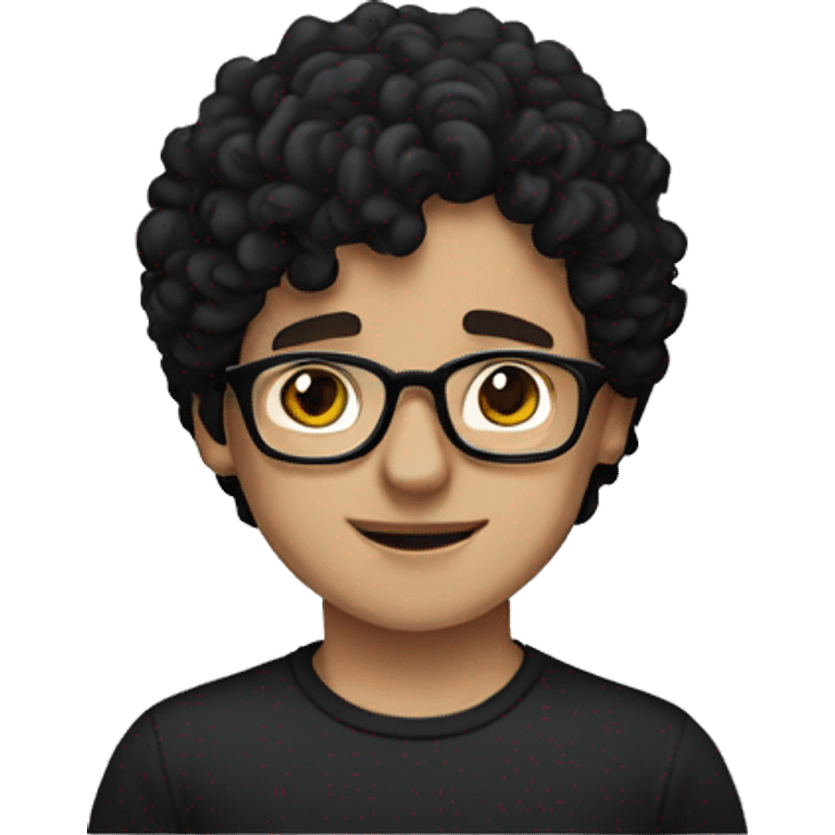 white boy with curly black hair and frameless glasses and black t shirt emoji