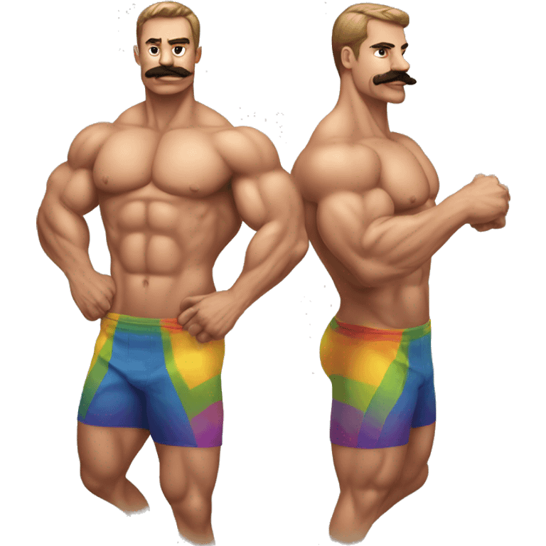 Muscular gay bodybuilder with mustache bikini realistic emoji