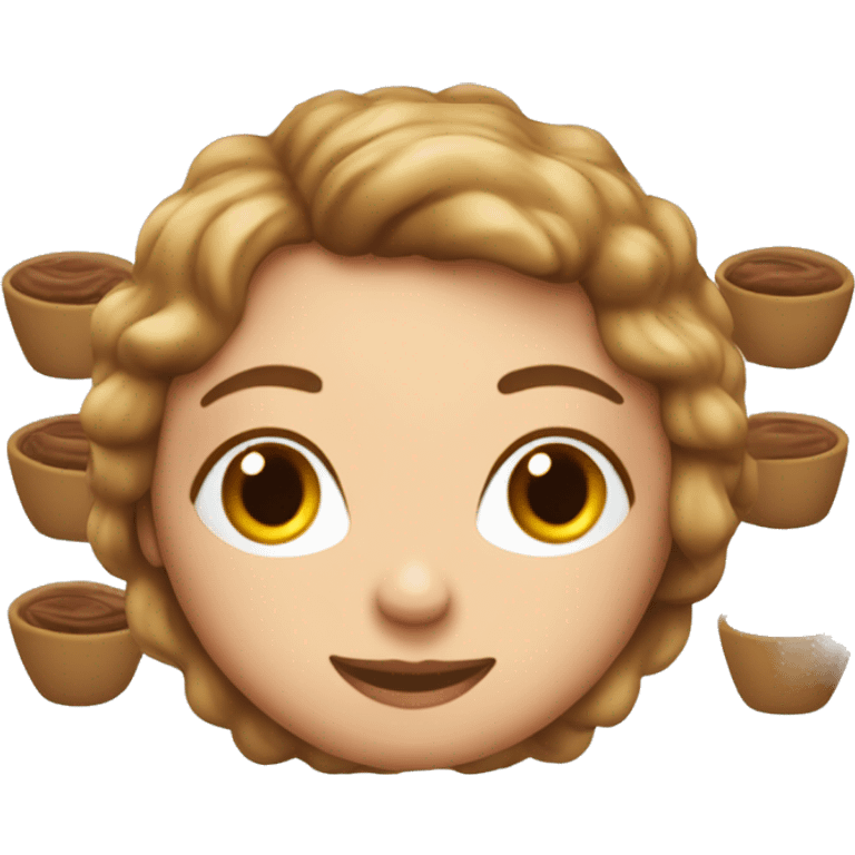 Has un emoji 3D de una chica con el pelo café largo, con ojos café unos labios lindos rositas Una blusa blanca emoji