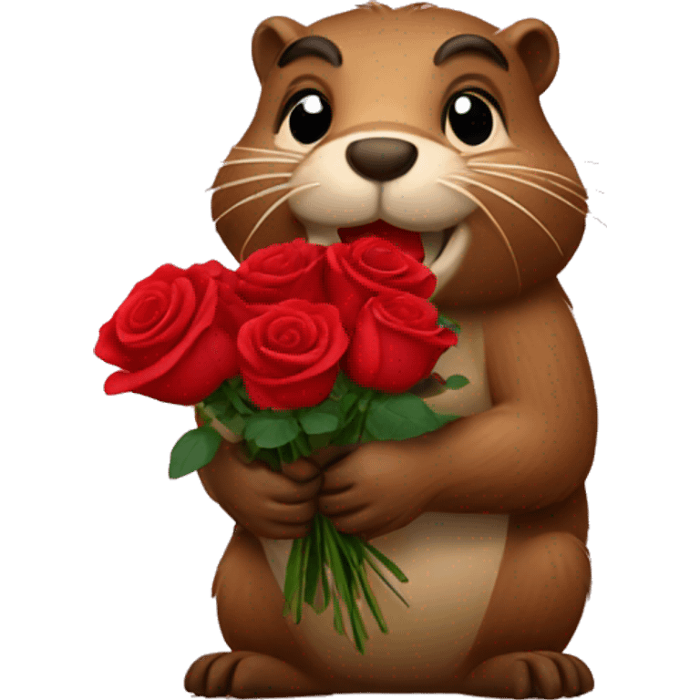 Beaver giving red roses  emoji