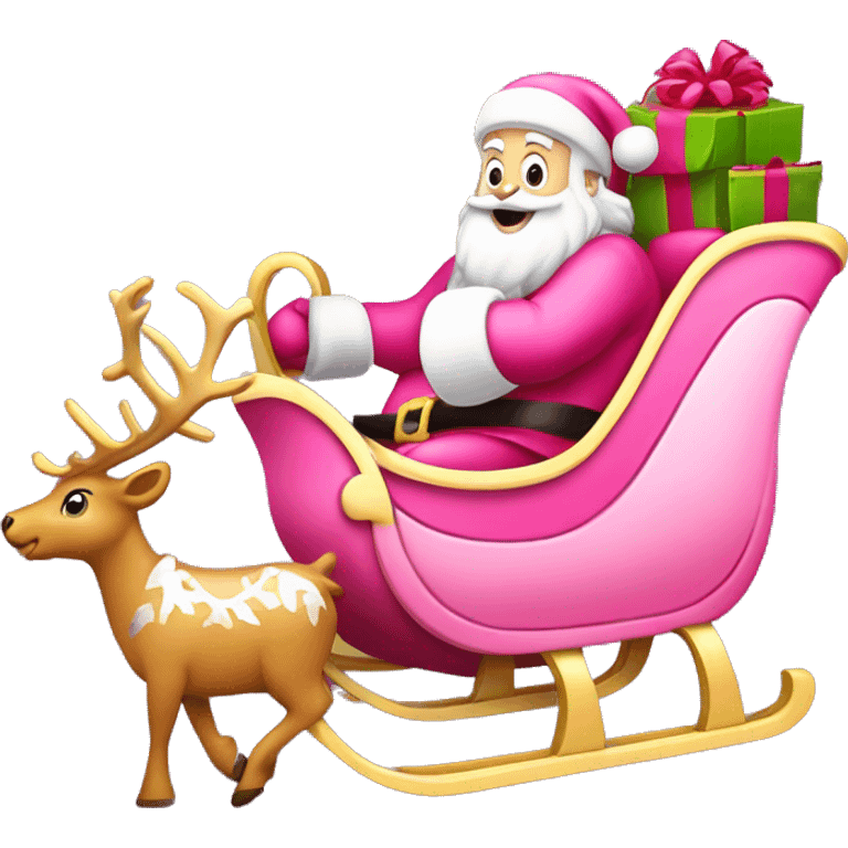 Pink Santa sleigh deals with presents being pulled by reindeer with pink bows bow emoji